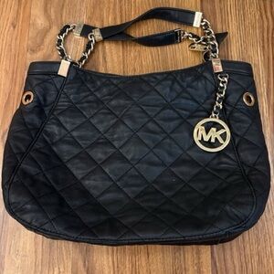 Michael Kors Black Quilted Shoulder Bag with Gold Accents